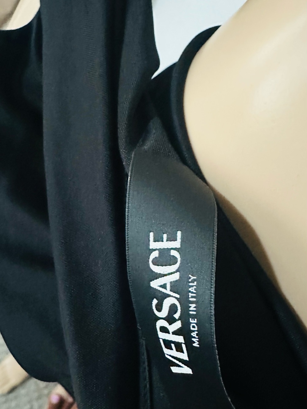 Versace Black One-Shoulder Draped Mini Dress with Gold Accent - Picture 12 of 12